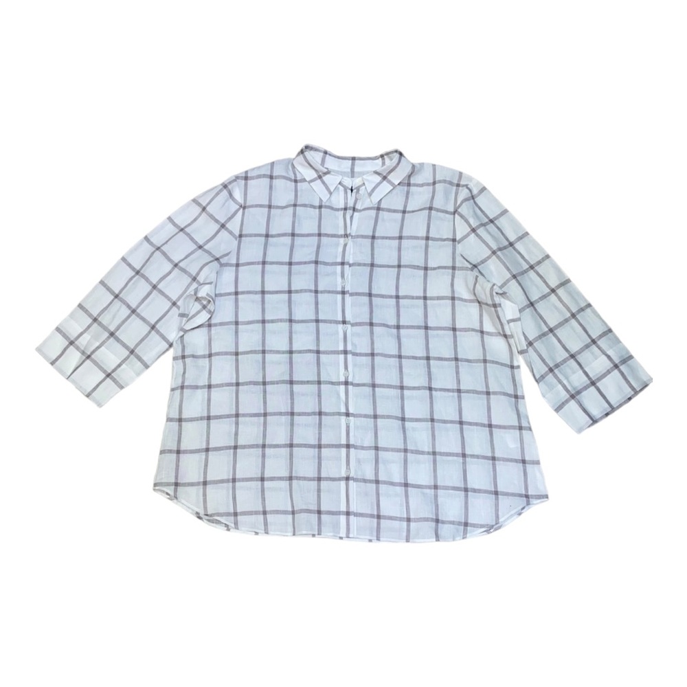 Lafayette 148 New York Women’s 100% Linen Plaid Checkered Button Down Shirt XXL